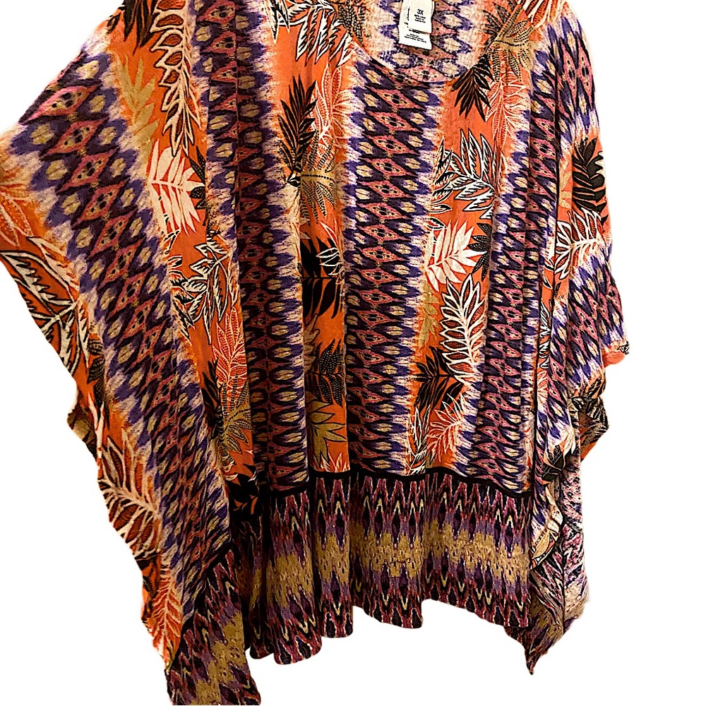 Ruby Rd. Multicolor Patterned Plus Size Boho Poncho Blouse Tribal Print (3X)